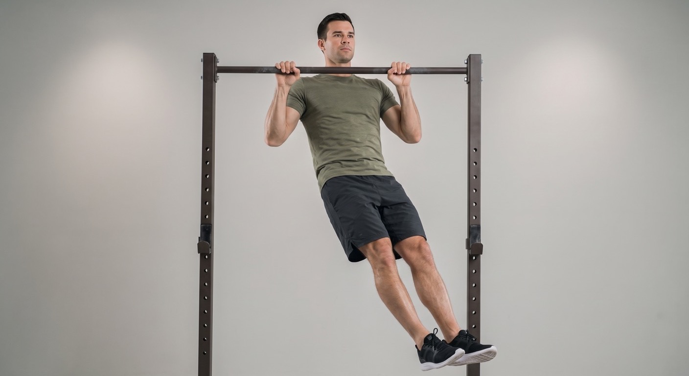 Sportler führt einen strengen Chest-to-Bar-Klimmzug aus